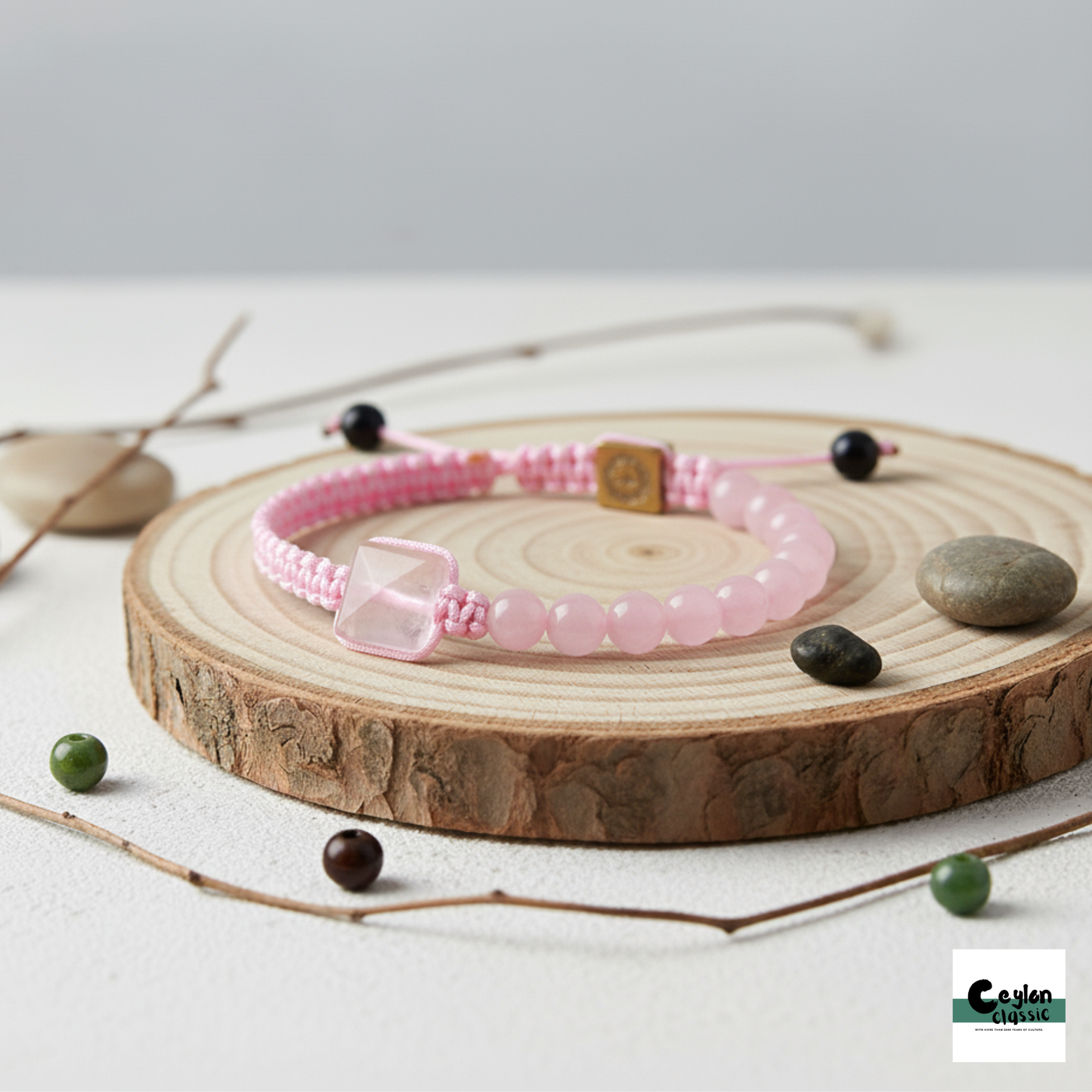 Wanderer Woven Rose Quartz Bracelet - Love & Peace