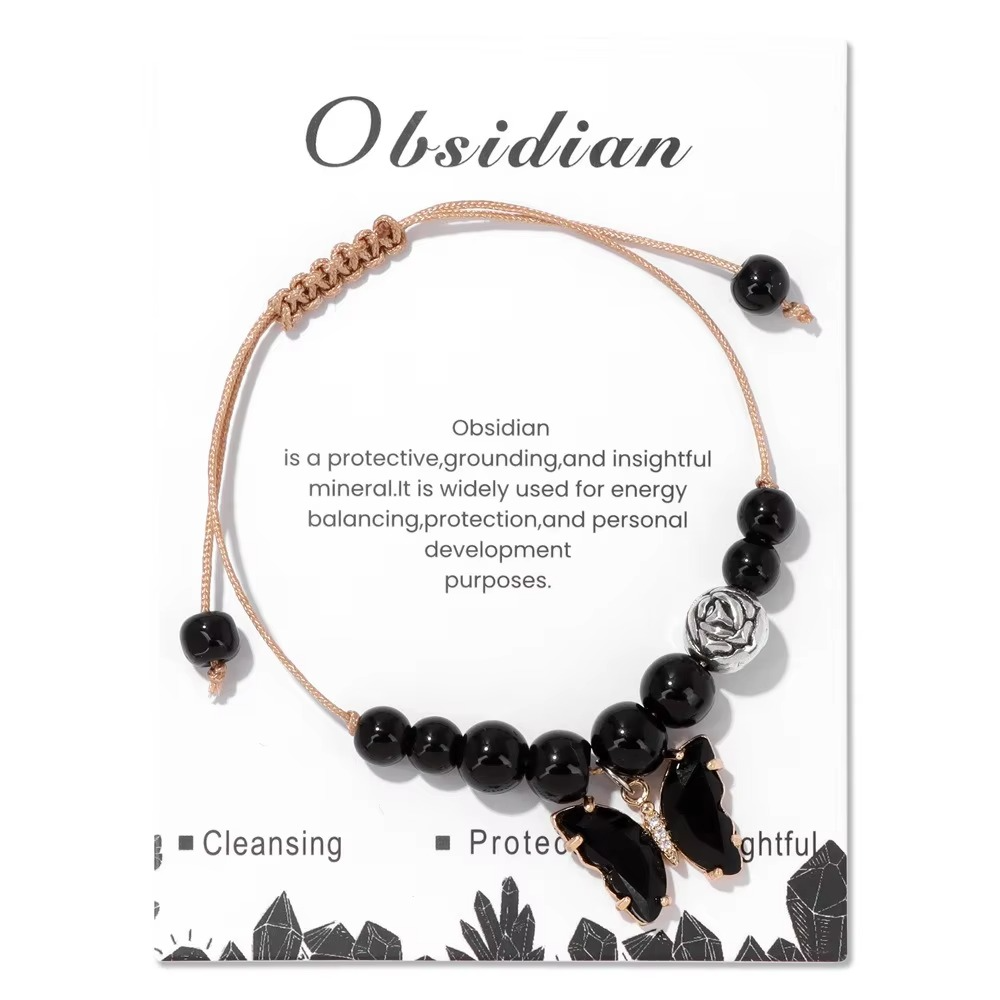 Butterfly Charm Obsidian Bracelet - Protection Against Negativity